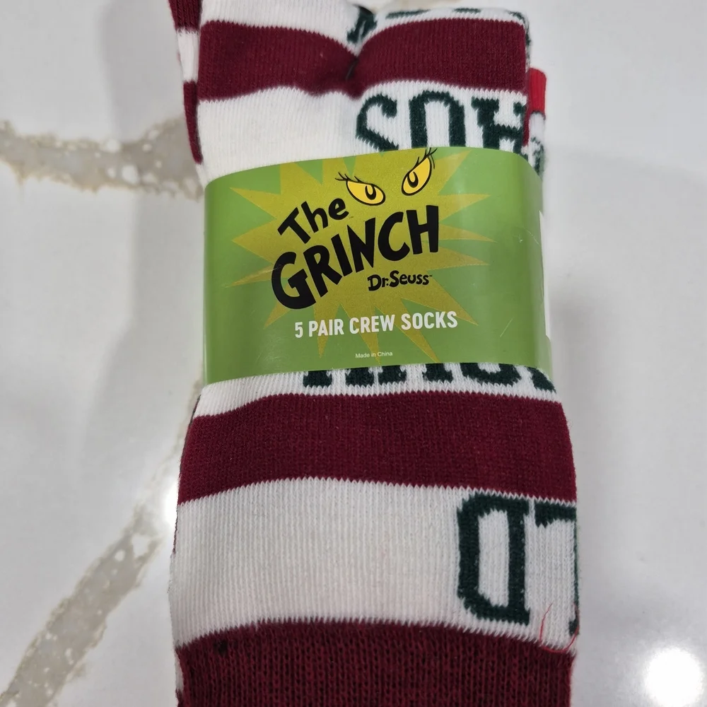 Dr. Seuss The Grinch Red and White Crew Socks